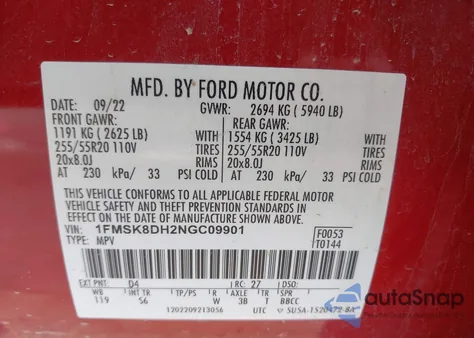 2022 Ford Explorer Xlt z USA, uszkodzony, nr VIN 1FMSK8DH2NGC09901